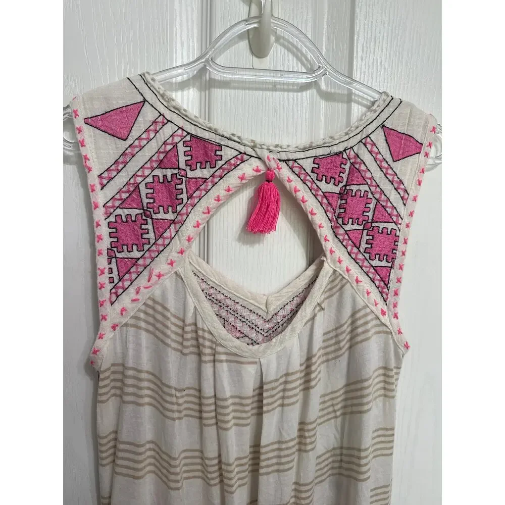 Free People Native Sun Embroidered Tunic Sand Size Large Boho Oversized - Picture 9 of 13
